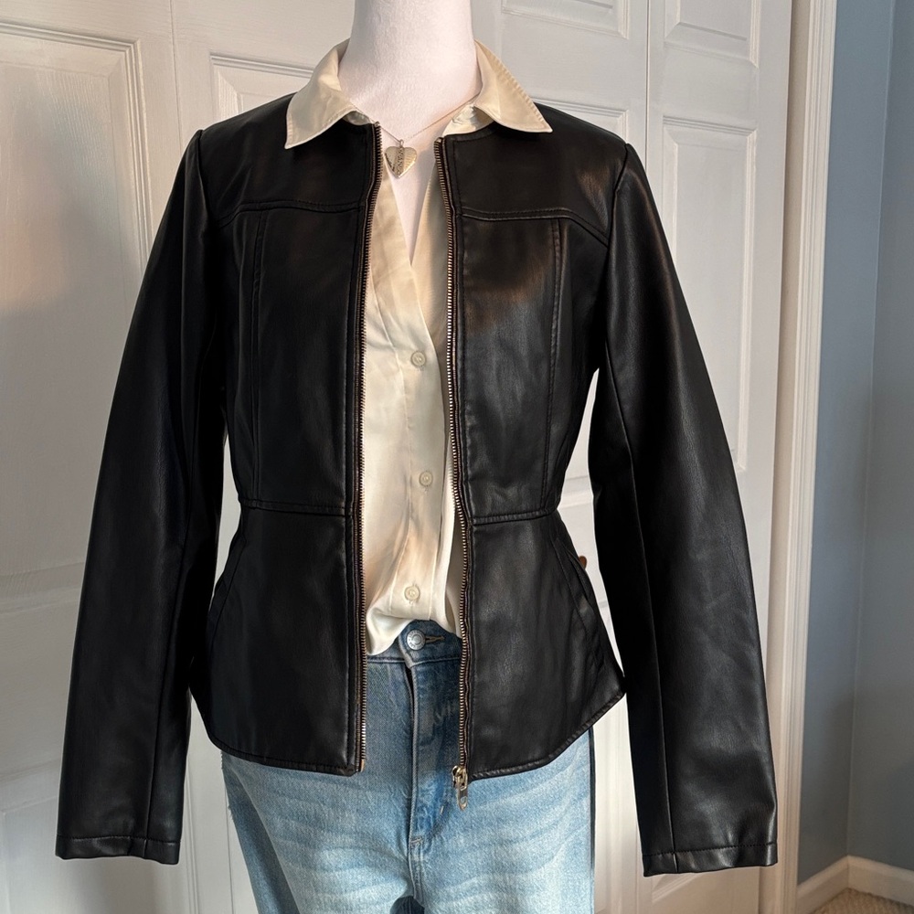 Zara Classic Black 
Imitation Leather Jacket